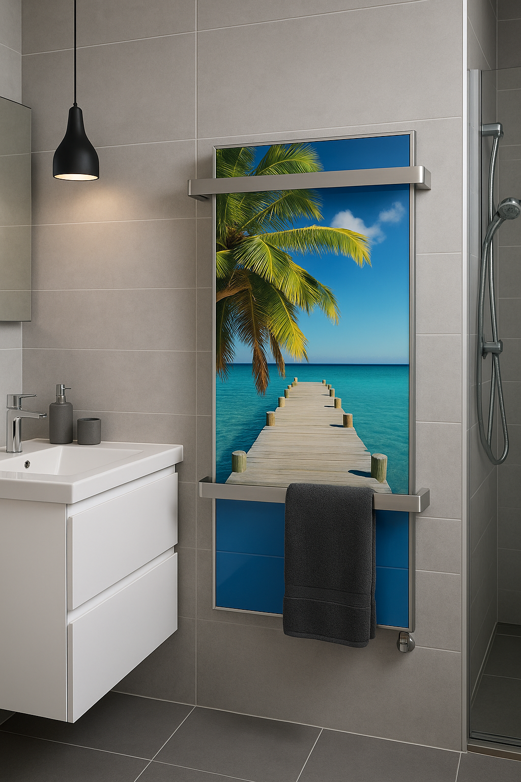 Handtuchheizung mit Bild infrarot handtuchheiung glas